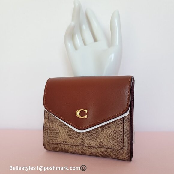 COACH Wyn Small Wallet In Colorblocked Signature Canvas & Leather-Tan Rust - Picture 5 of 16